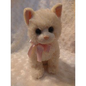 Ty Classic Champagne Cream Ivory Cat with Pink Checkered Bow